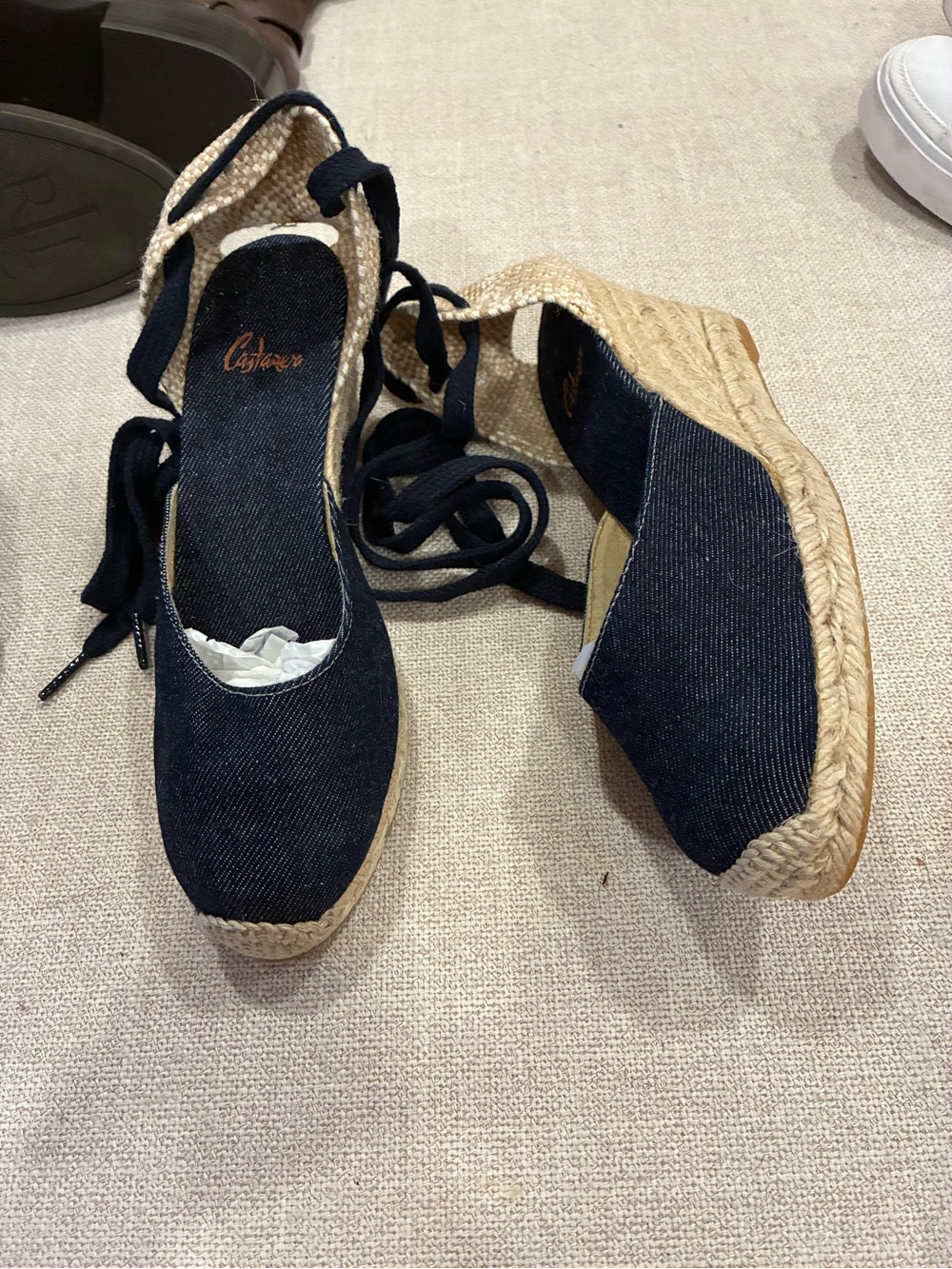 Sz 38 Castaner navy denim wedge sandals espadrilles